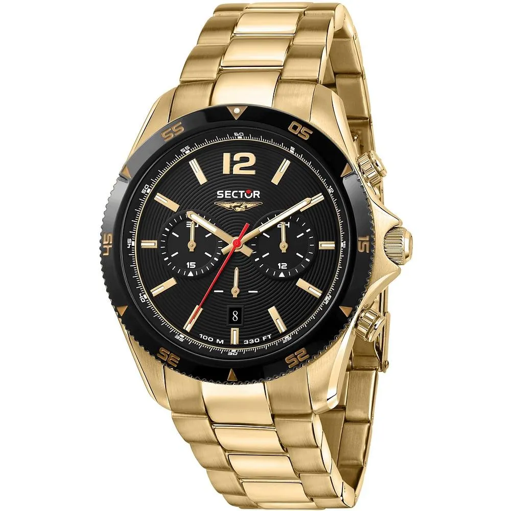 Orologio Uomo SECTOR 650 R3273631002 Chrono Bracciale Acciaio Gold Dorato Nero
