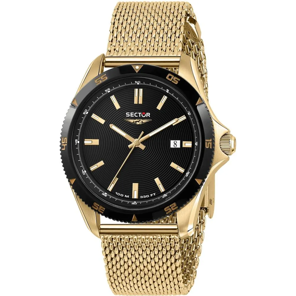 Orologio Uomo SECTOR 650 R3253231003 Bracciale Acciaio Mesh Gold Dorato Nero