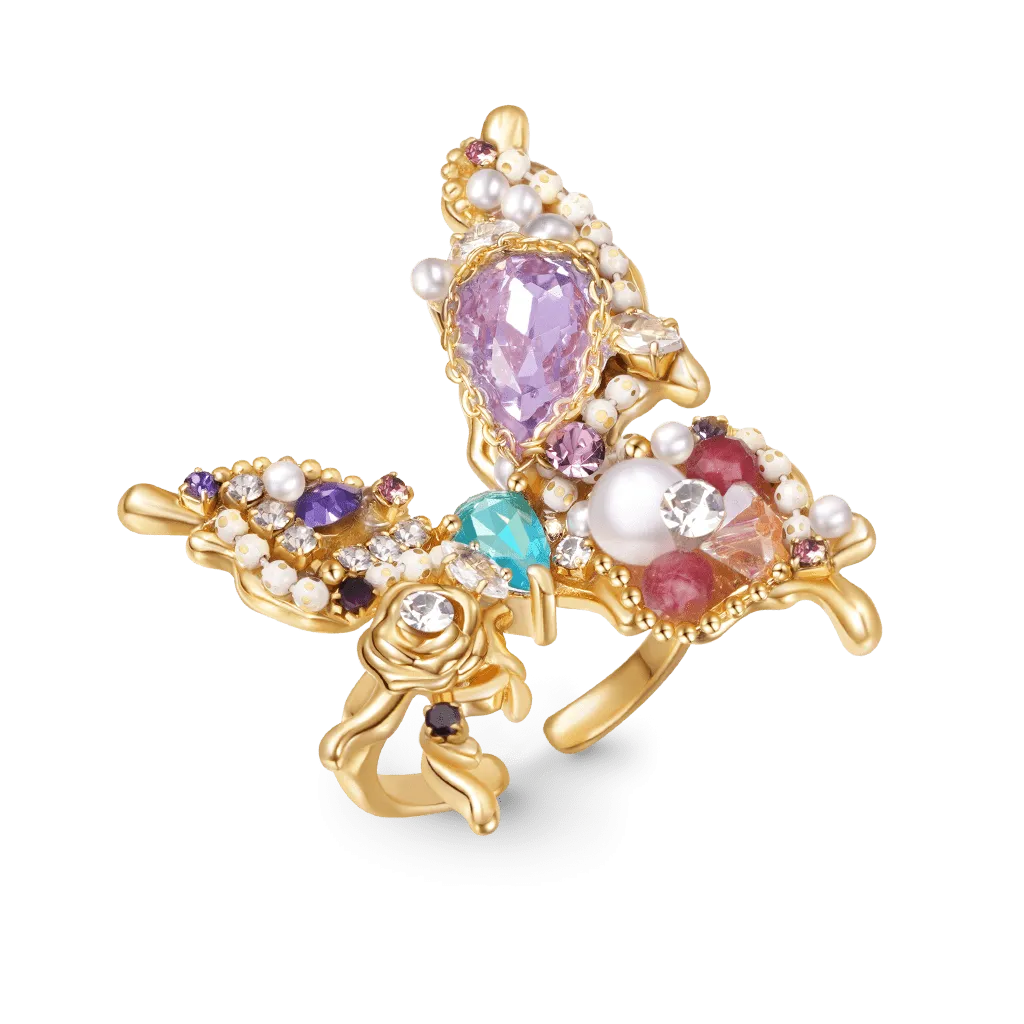 Gnoce Anello Aperto Multipietra con Perla E Farfalla