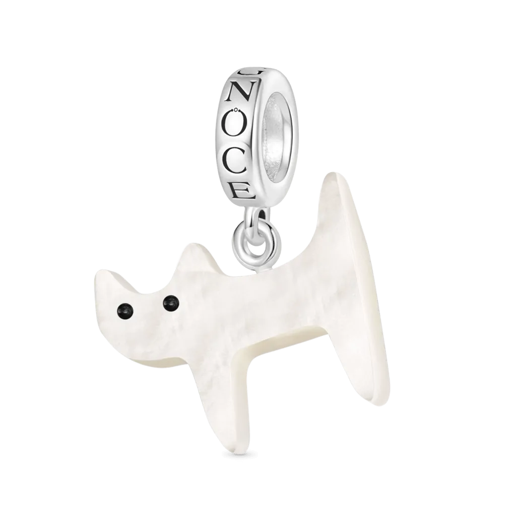 Gnoce  Ciondolo Gatto Bianco in conchiglia di Mare Naturale