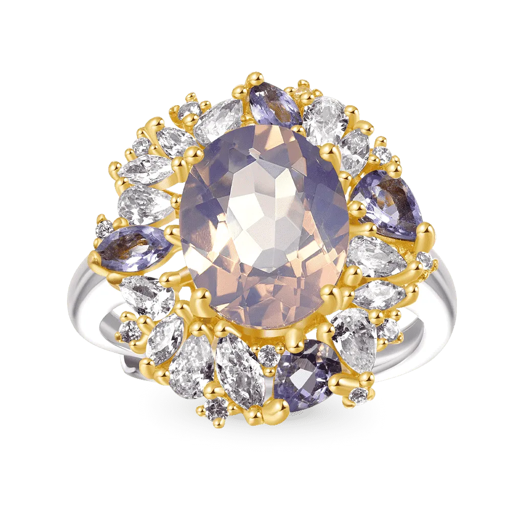 Anello di Promessa Regolabile con Ametista Taglio Ovale Color Lavanda