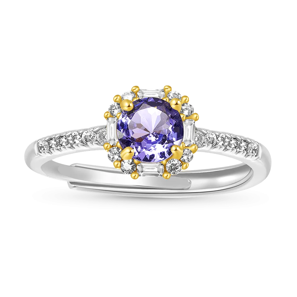 Anello di Promessa Regolabile con Tanzanite a Taglio Rotondo