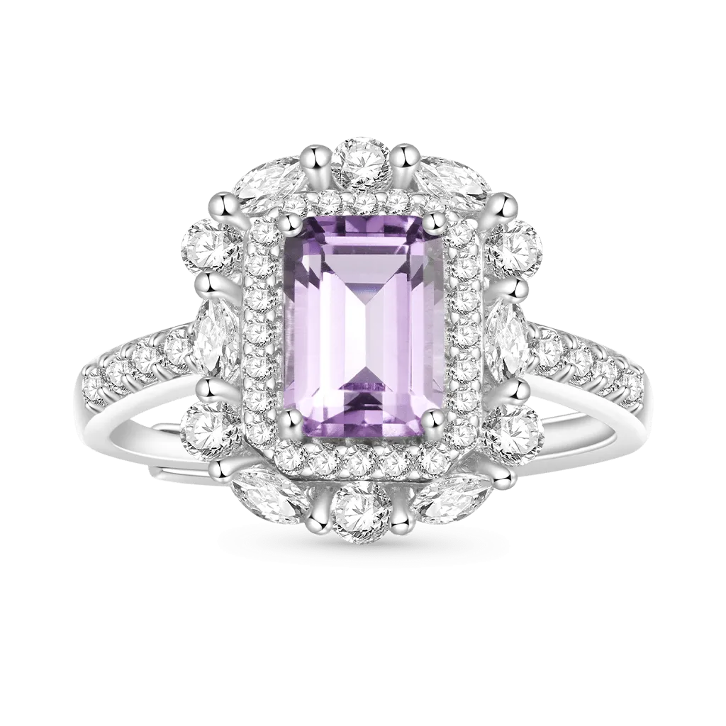 Anello di Promessa Regolabile con Ametista a Taglio Quadrato