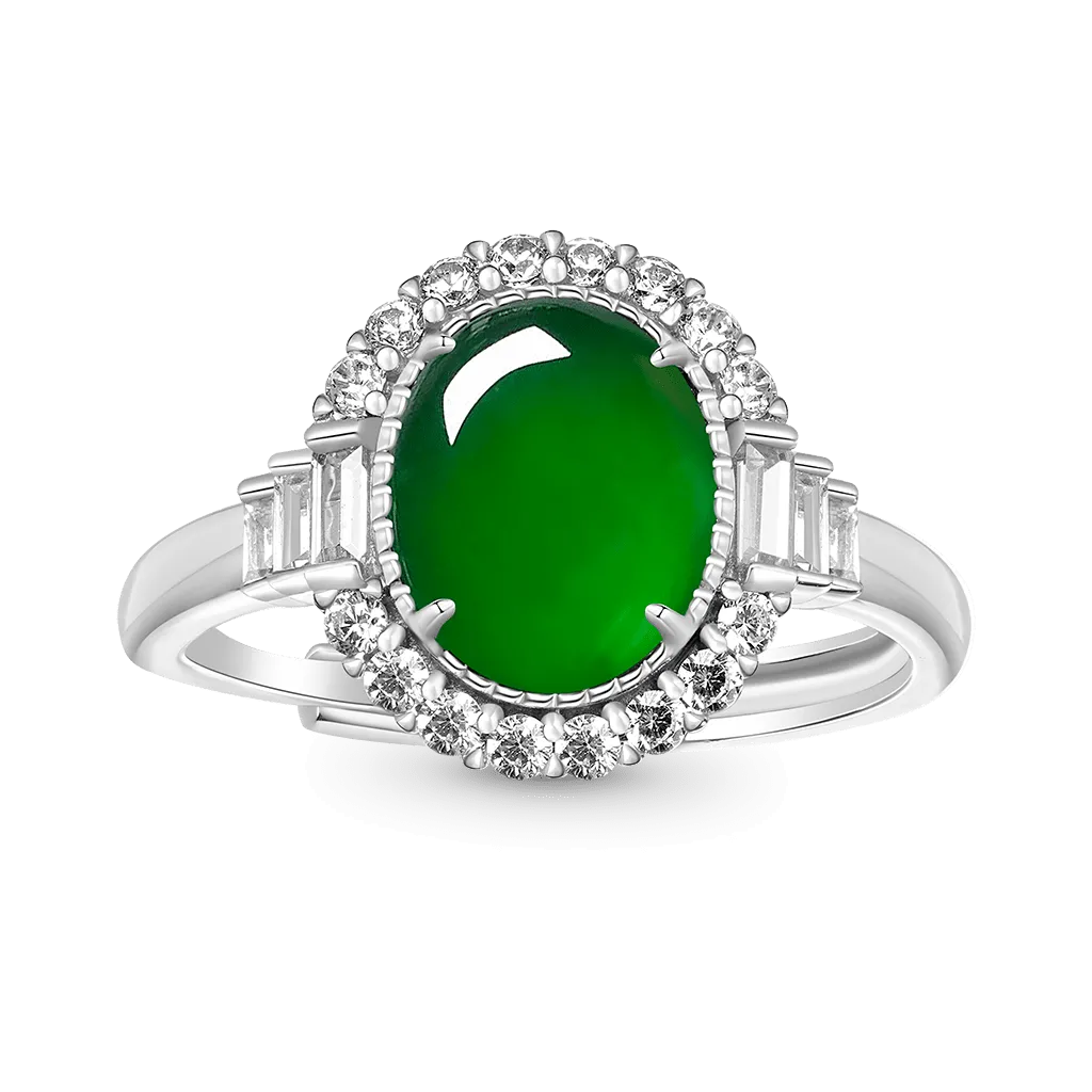 Gnoce Anello Cabochon in Giadeite Verde