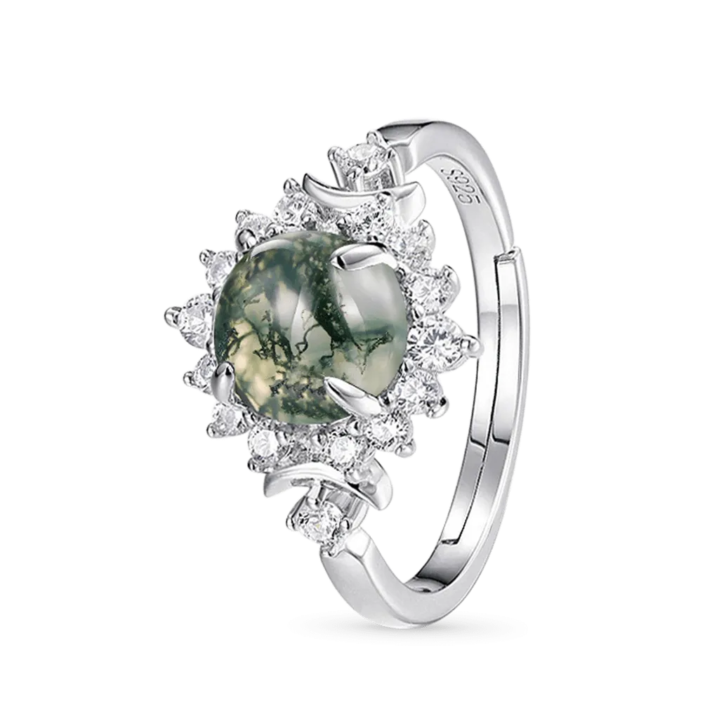 Gnoce Anello Regolabile Agata Muschio Verde