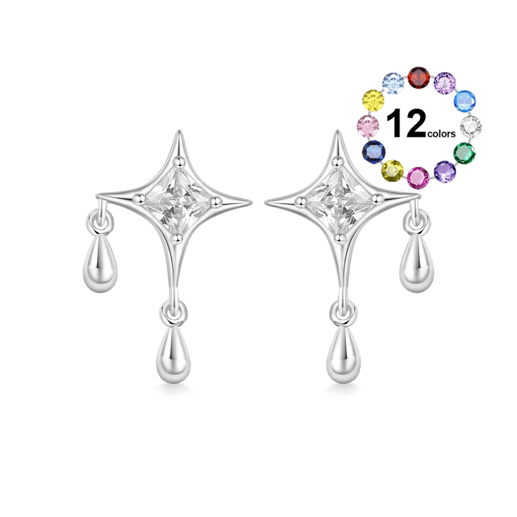 Gnoce Orecchini a Bottone con Stella Gocciolante e Zirconi Cubici in Pietra Portafortuna Lucenti