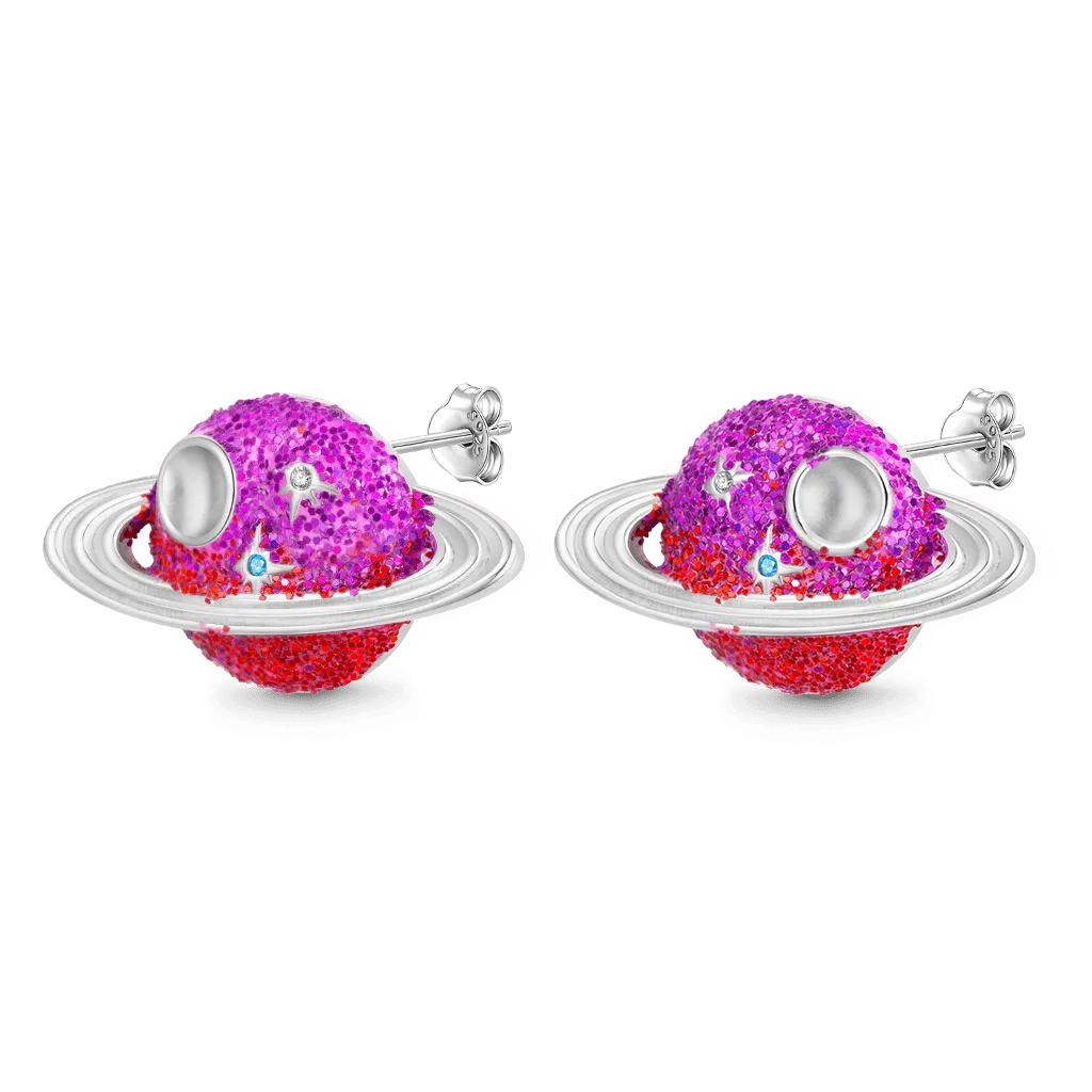 Gnoce Orecchini a Bottone con Pianeta Sfumato Rosso Viola