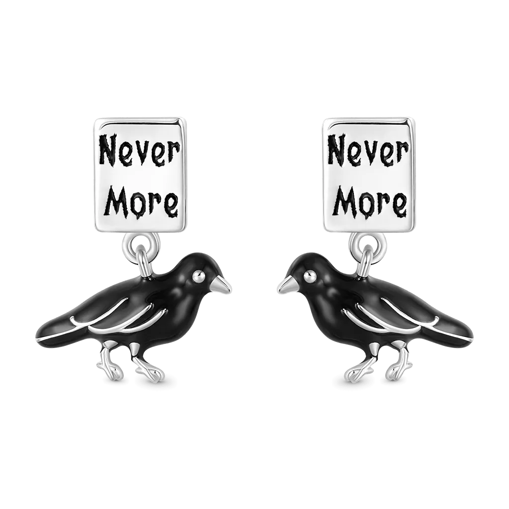 Gnoce Orecchini a Bottone Allan Poe "Mai Più" Corvo