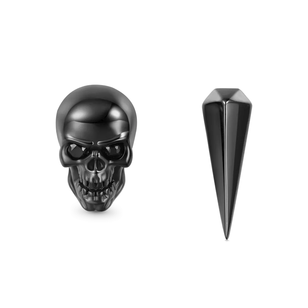 Gnoce Orecchini a Bottone Teschio Nero Gotico