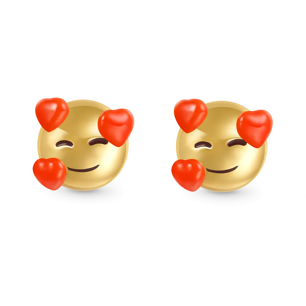Gnoce Orecchini a Bottone con Faccina Sorridente con Cuori emoji