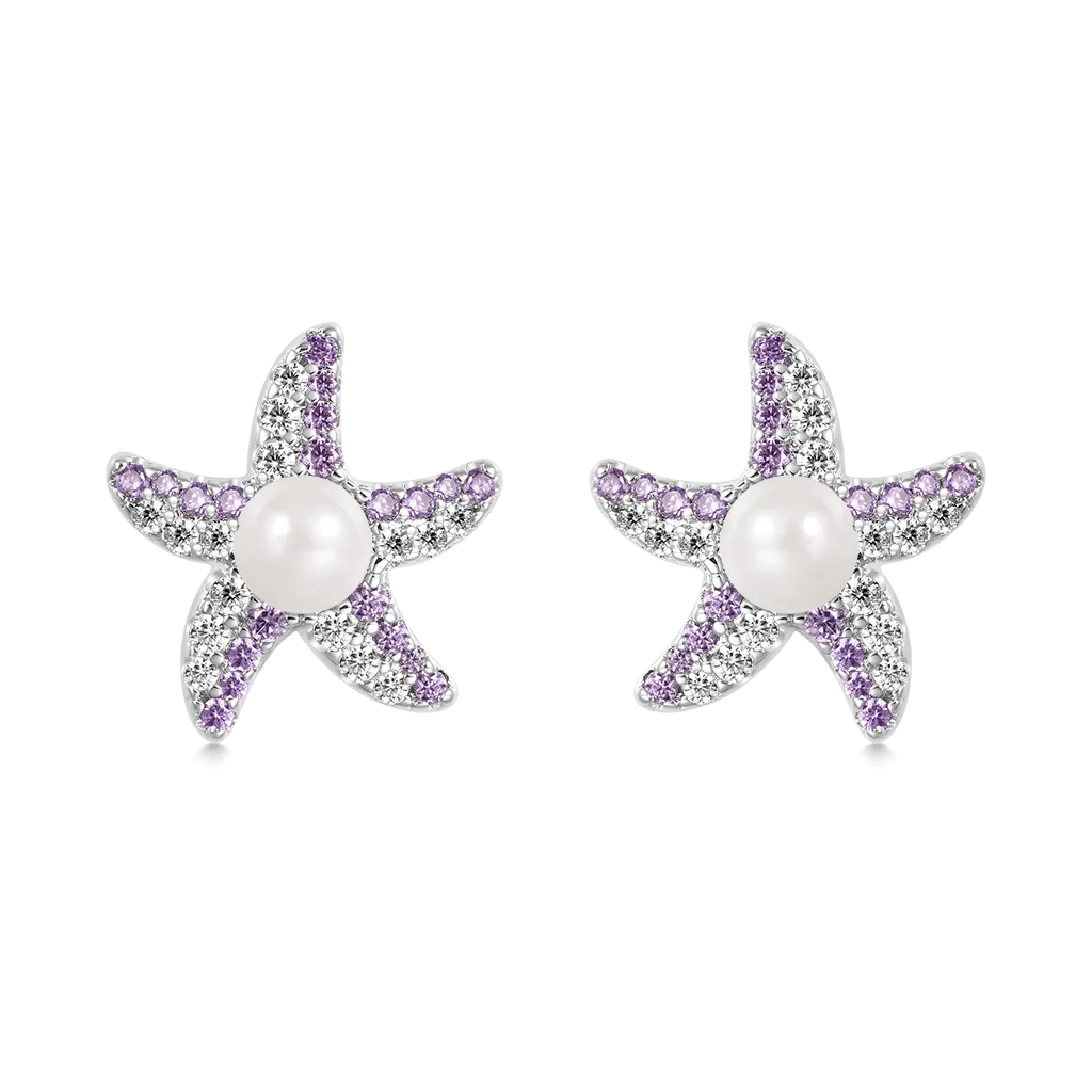 Gnoce Orecchini A Bottone Stella Marina e Perle