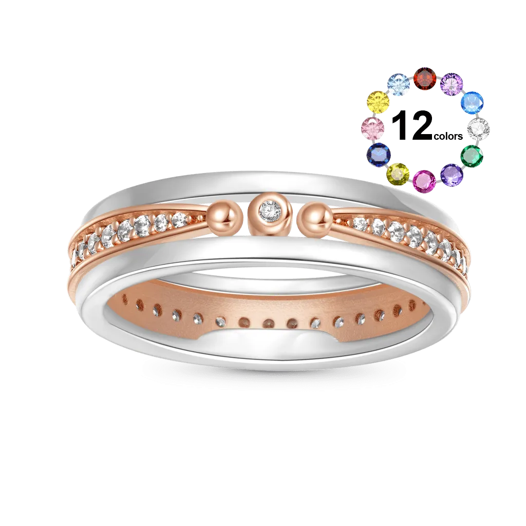 Gnoce Anello in Oro Rosa con Diamanti Lineari E Pietra Portafortuna