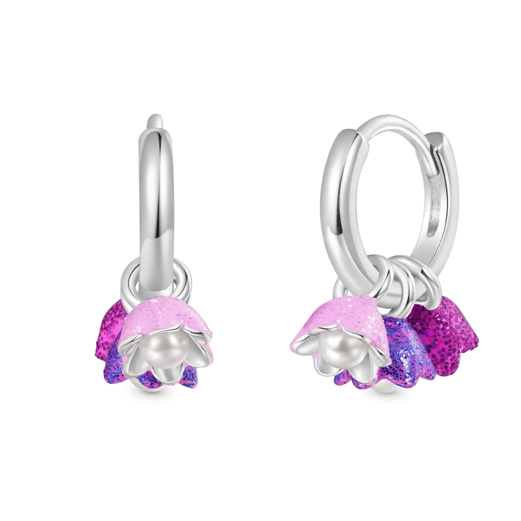 Gnoce Orecchini a Cerchio Tulipani Viola con Stami di Perle