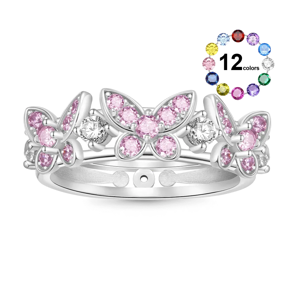 Gnoce Anello Farfalla Brillante con Pietra Portafortuna