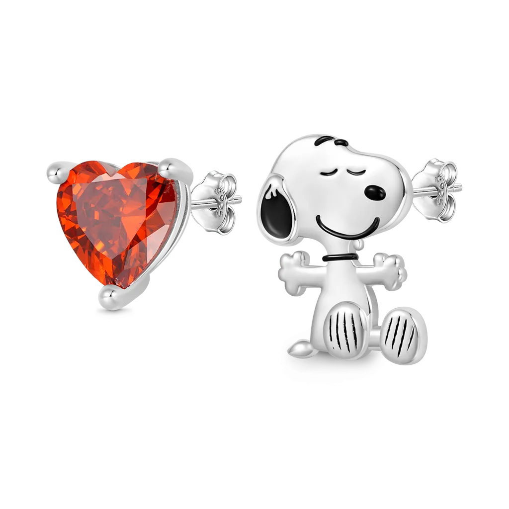 Gnoce ‘Trova Il Tuo Vero Amore’ Orecchini A Bottone Cuore Snoopy Peanuts