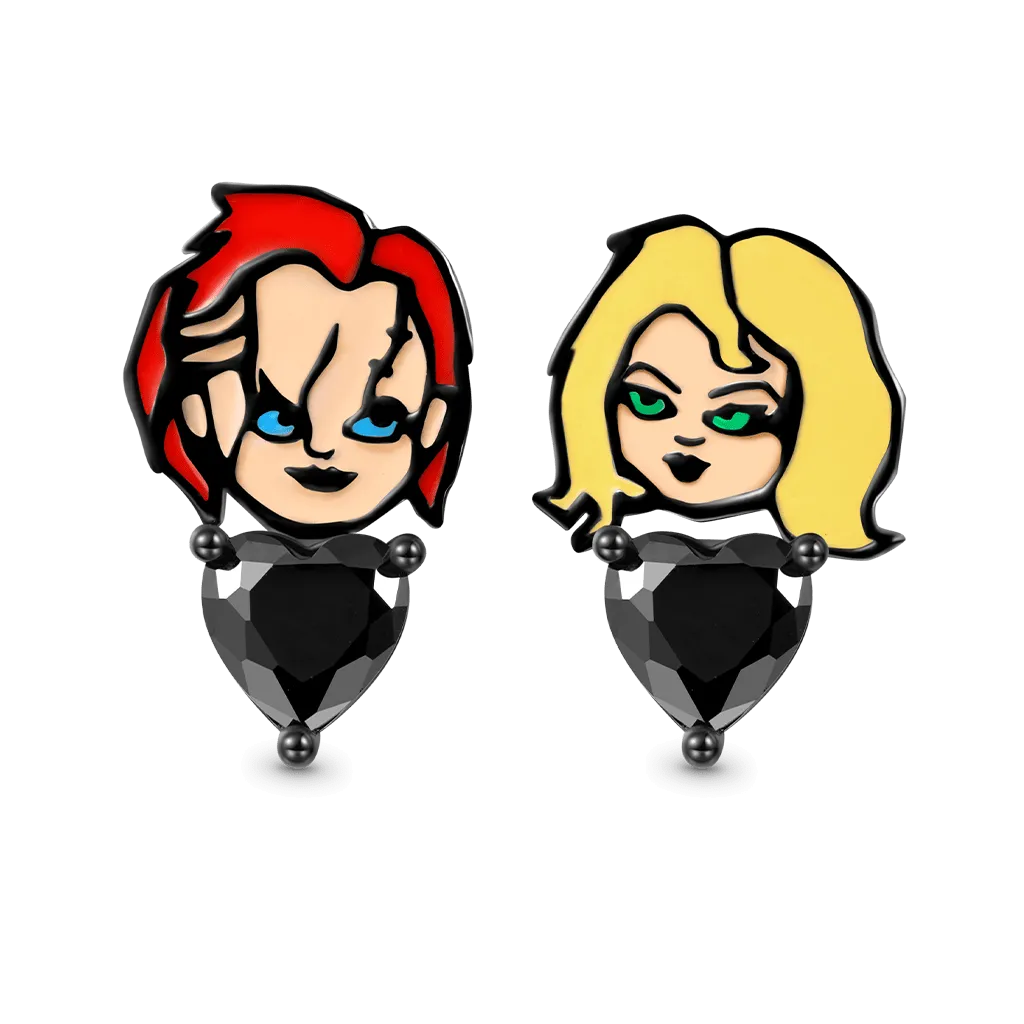 Gnoce Orecchini a Bottone Asimmetrico a Cuore Nero Chucky