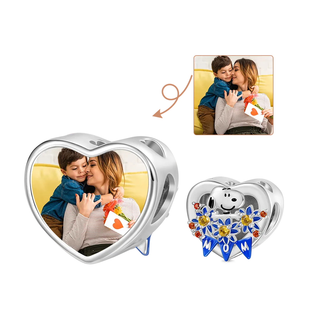 Gnoce 'Fiori per la mamma' Peanuts Charm Foto Personalizzata a Forma di Cuore Snoopy