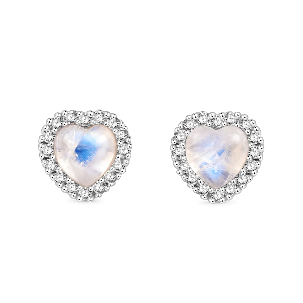 Gnoce Orecchini a Bottone Cuore in Pietra di Luna