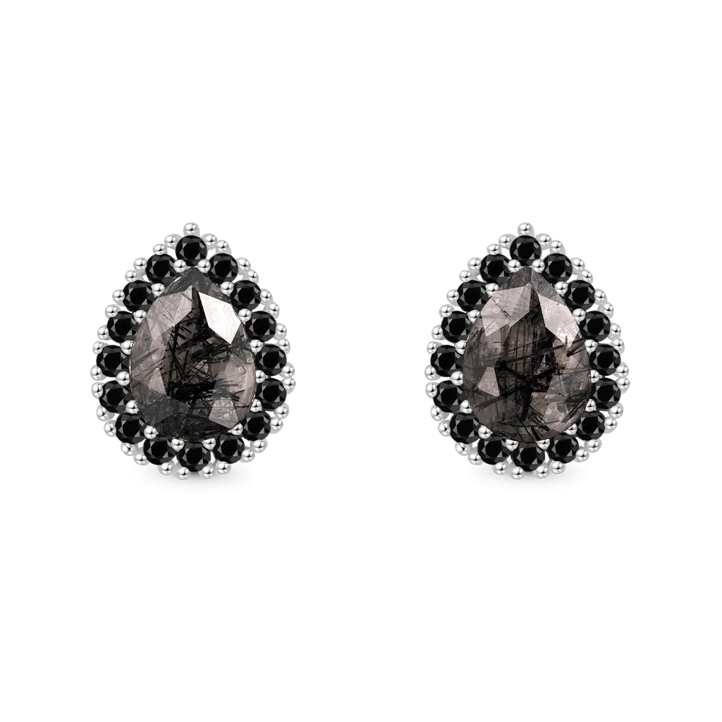 Gnoce Orecchini a Bottone in Quarzo Rutilato Nero