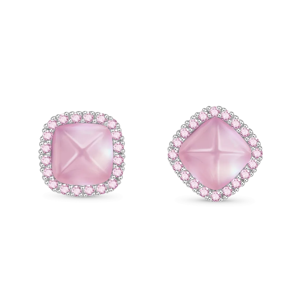 Gnoce Orecchini a Bottone in Quarzo Rosa Naturale