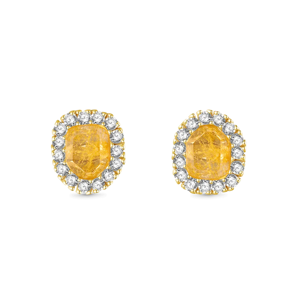 Gnoce Orecchini a Bottone in Quarzo Naturale Irregolare Placcato Oro