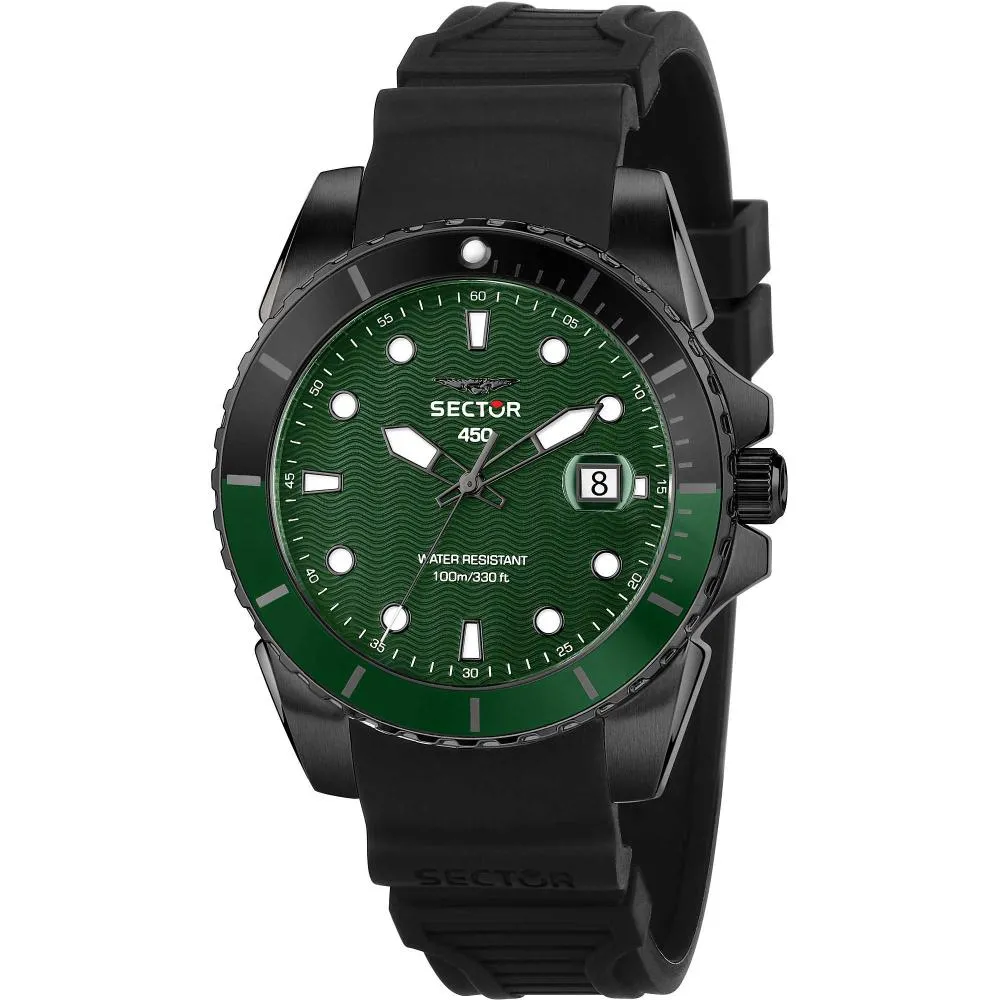 Orologio Uomo SECTOR 450 R3251276001 Silicone Nero Verde Sub 100mt