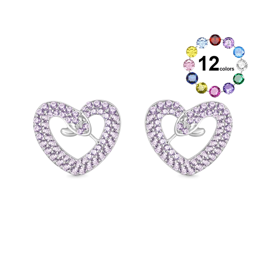 Gnoce Orecchini a Bottone a Forma di Cuore di Serpente