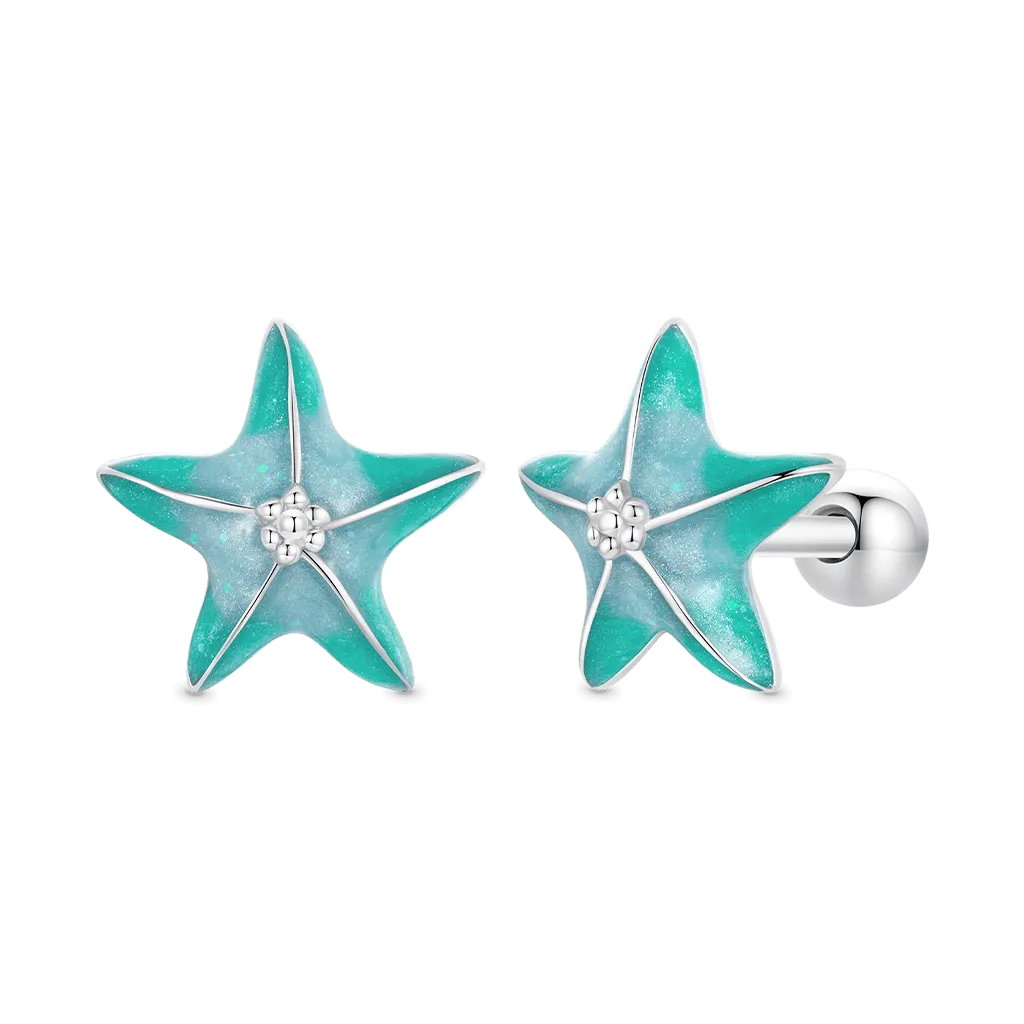 Gnoce Orecchini a Bottone con Stelle Marine in Smalto Blu-Verde