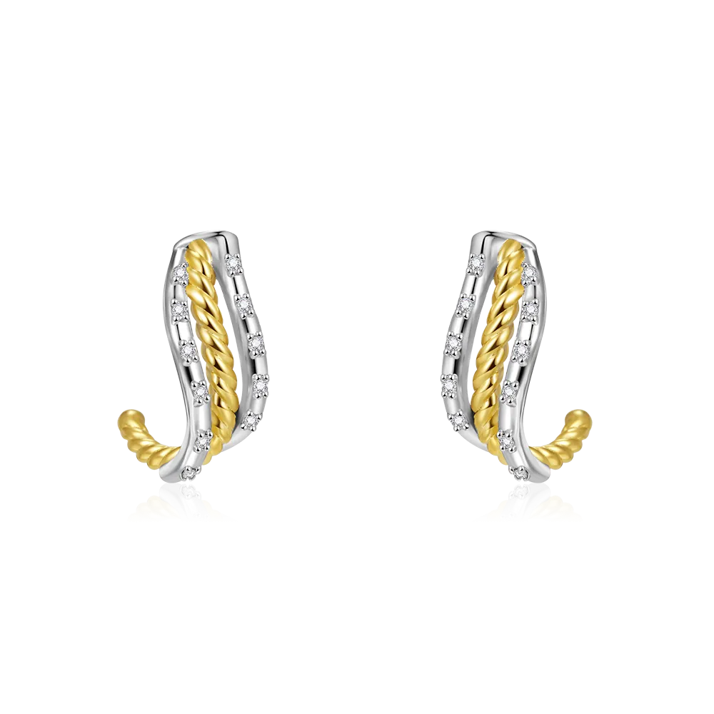 Gnoce Orecchini Stud C-hoop Pavé Intrecciati Bicolore