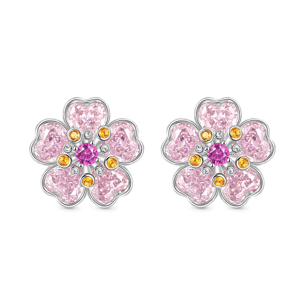 Gnoce Orecchini a Bottone con Fiori di Ciliegio a Forma di Cuore