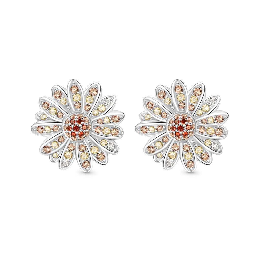 Gnoce Orecchini a Bottone con Citrino Giallo a Forma di Margherita