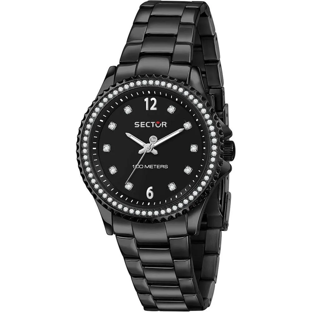 Orologio Donna SECTOR 230 R3253161535 Bracciale Acciaio Nero Swarovski Sub 100mt
