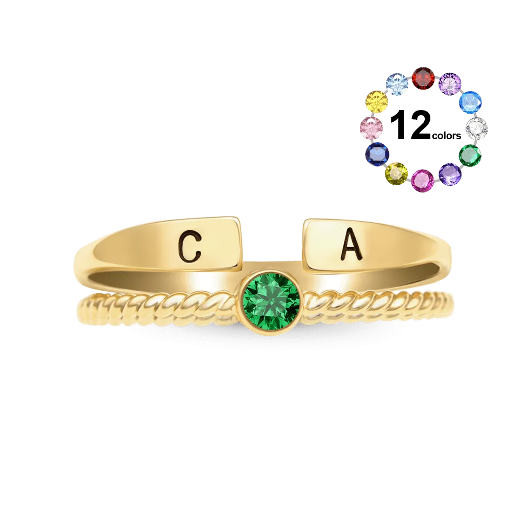 Gnoce Anelli di Pietra di Nascita Personalizzati con Iniziali Intagliate