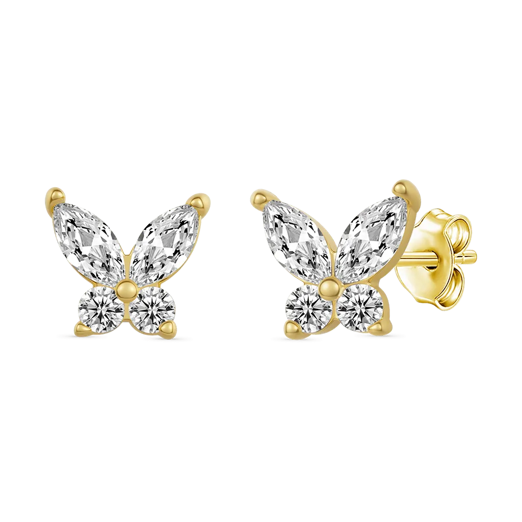 Gnoce Orecchini A Perno A Farfalla In Oro Solido 14K/10K E Moissanite