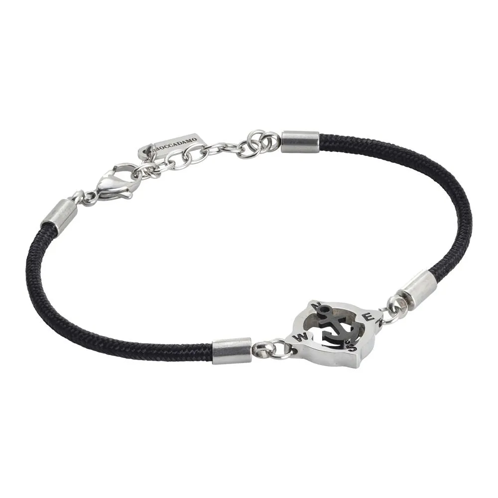 Bracciale uomo con cordino marino nero e ancora in pvd