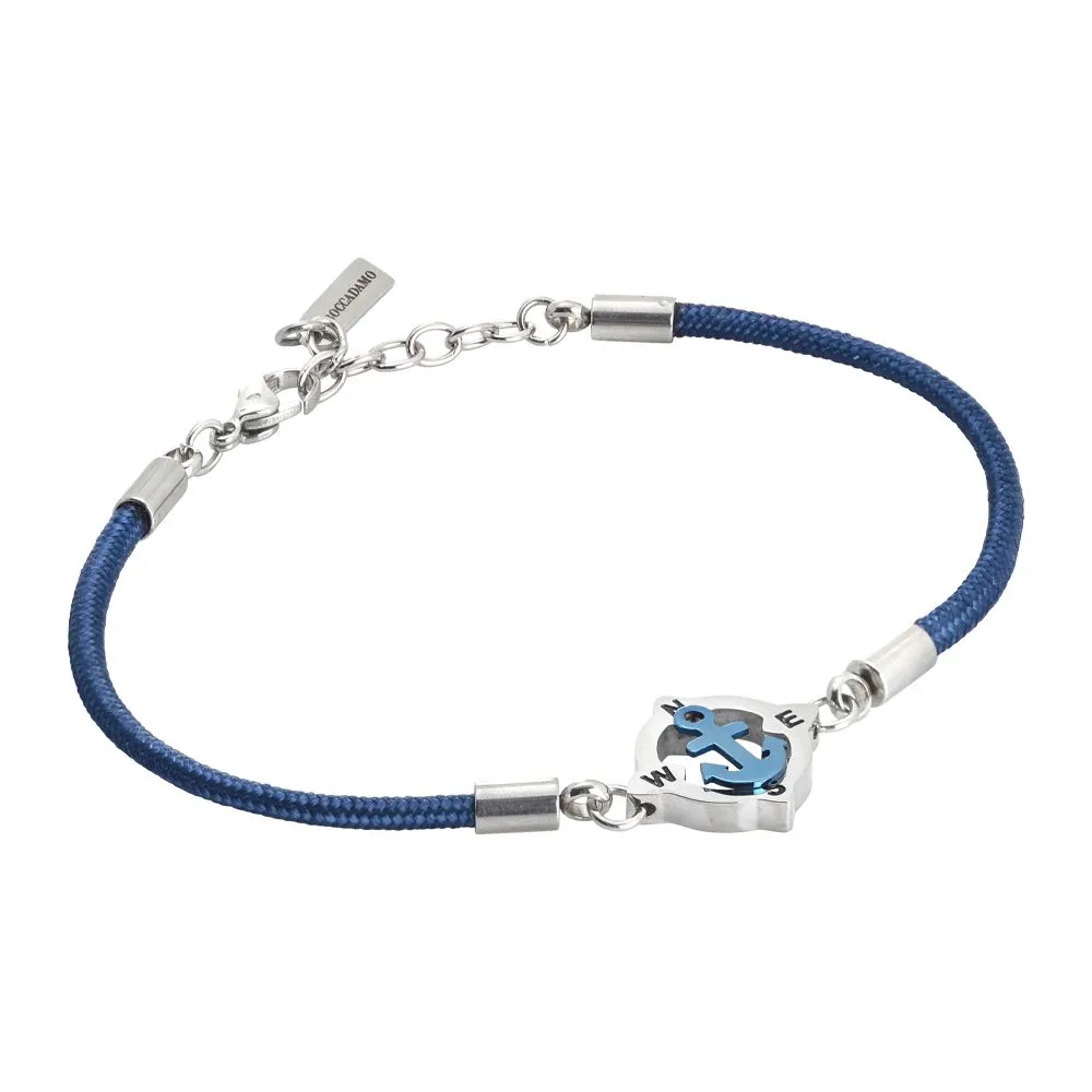 Bracciale uomo con cordino marino blu e ancora in pvd