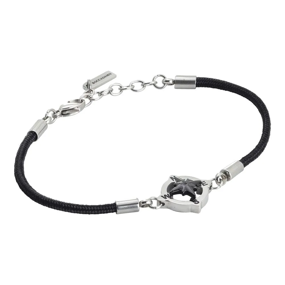 Bracciale uomo con cordino marino nero e rosa dei venti in pvd