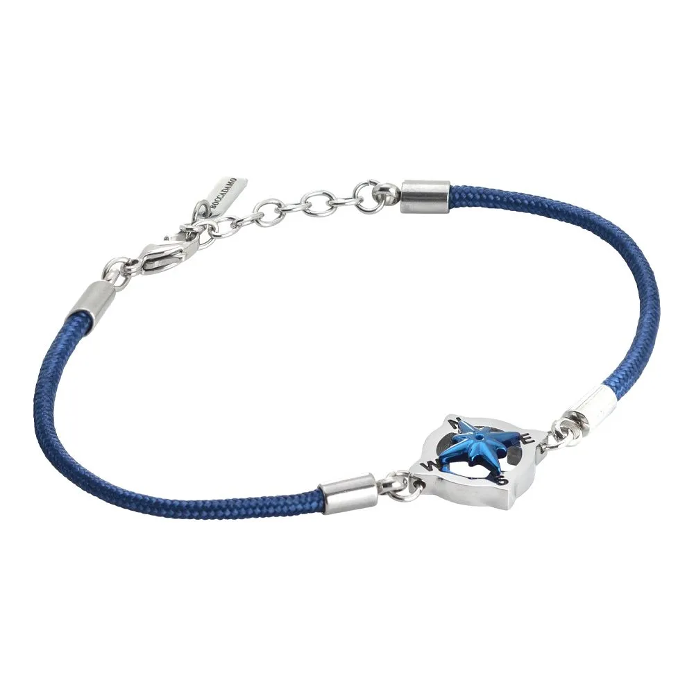 Bracciale uomo con cordino marino blu e rosa dei venti in pvd