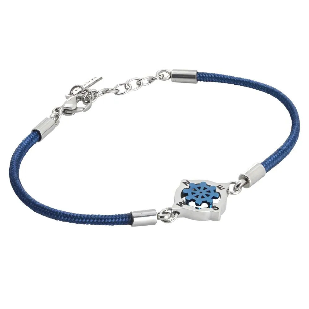 Bracciale uomo con cordino marino blu e timone in pvd