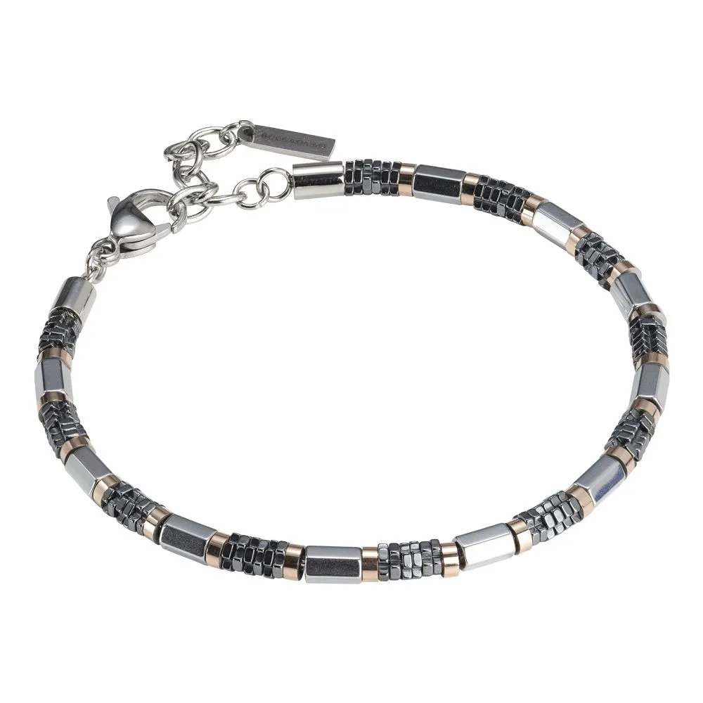Bracciale uomo in acciaio nero e placcato oro rosa ed ematite