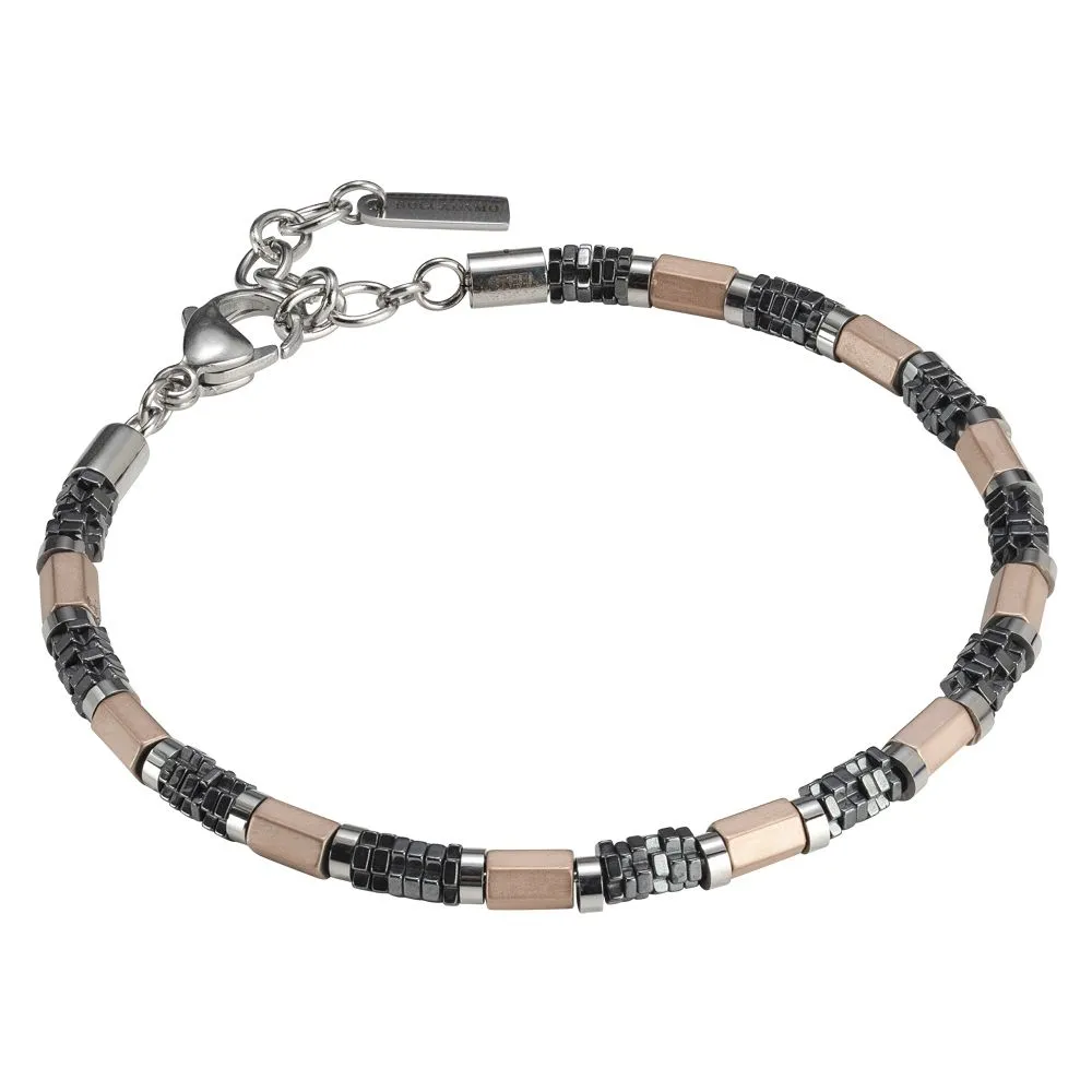 Bracciale uomo in acciaio placcato oro rosa ed ematite