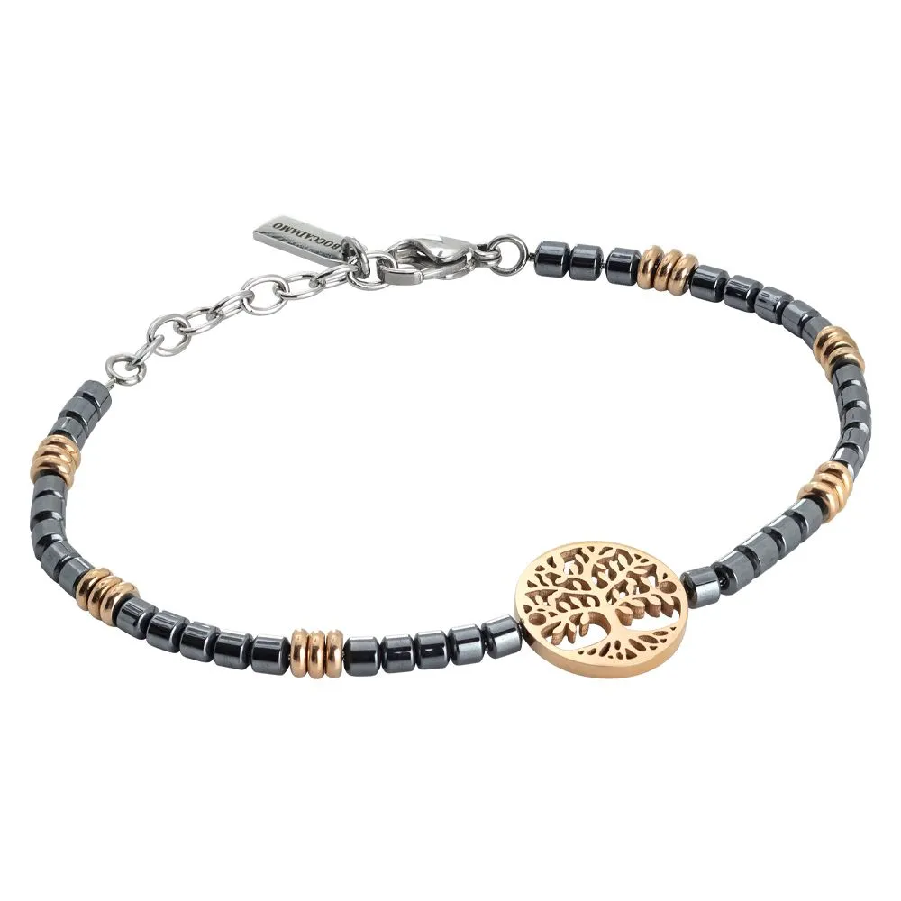 Bracciale uomo in acciaio ed albero della vita rosato