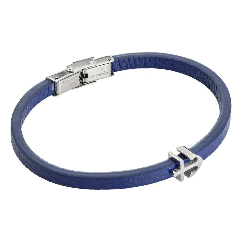 Bracciale in similpelle blu e ancora