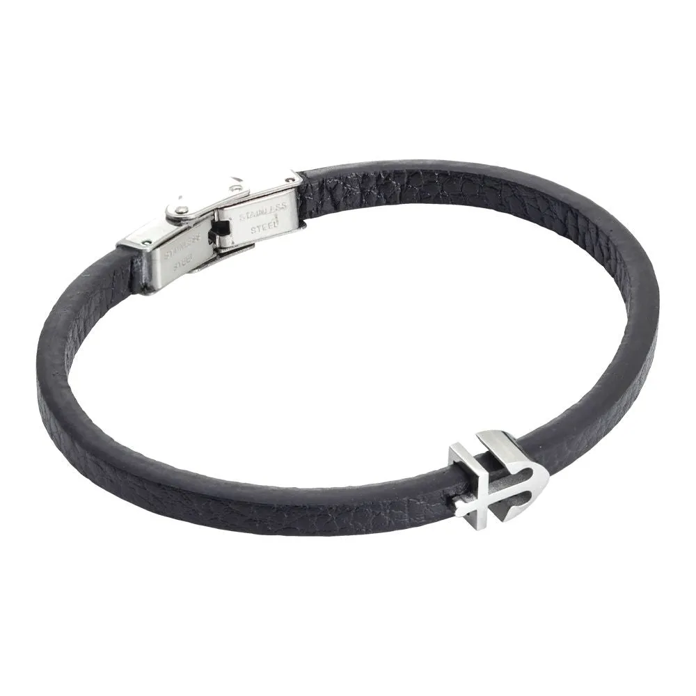 Bracciale in similpelle nera e ancora