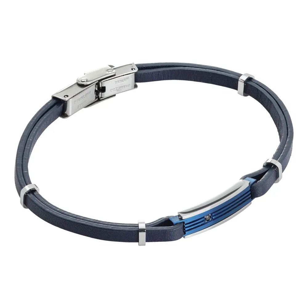 Bracciale in similpelle blu e zircone