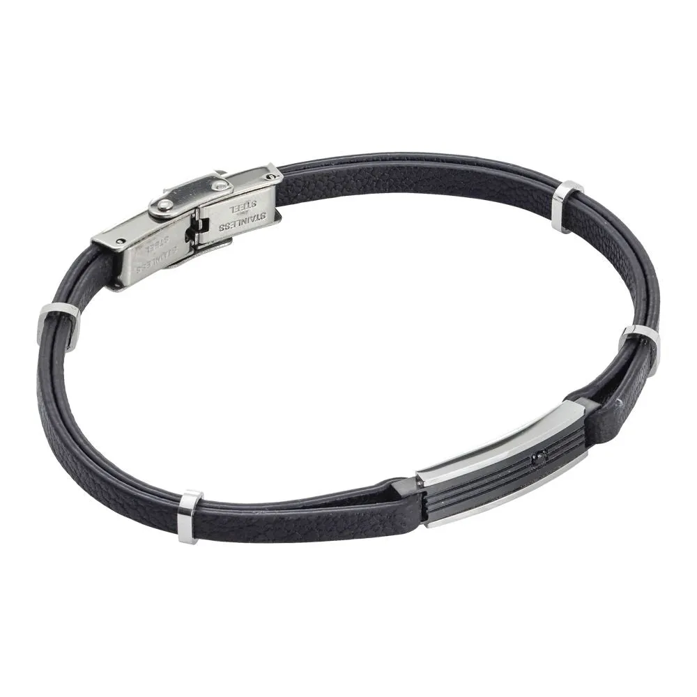 Bracciale in similpelle naturale nera e zircone