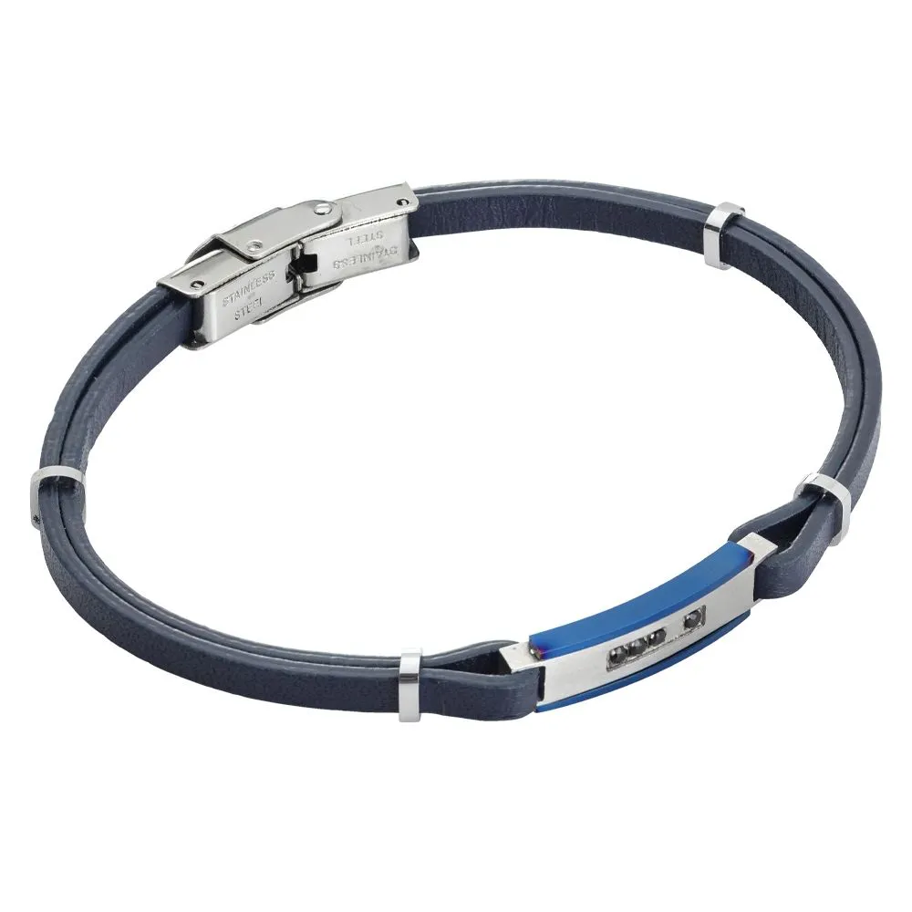 Bracciale in similpelle blu e zirconi