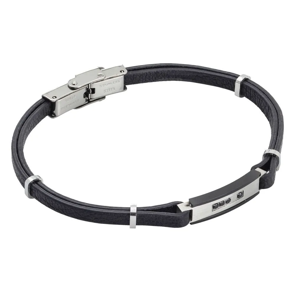 Bracciale in similpelle nera e zirconi