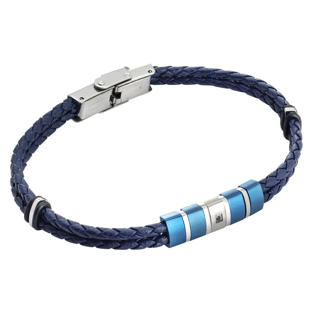Bracciale a due fili in similpelle blu e zircone