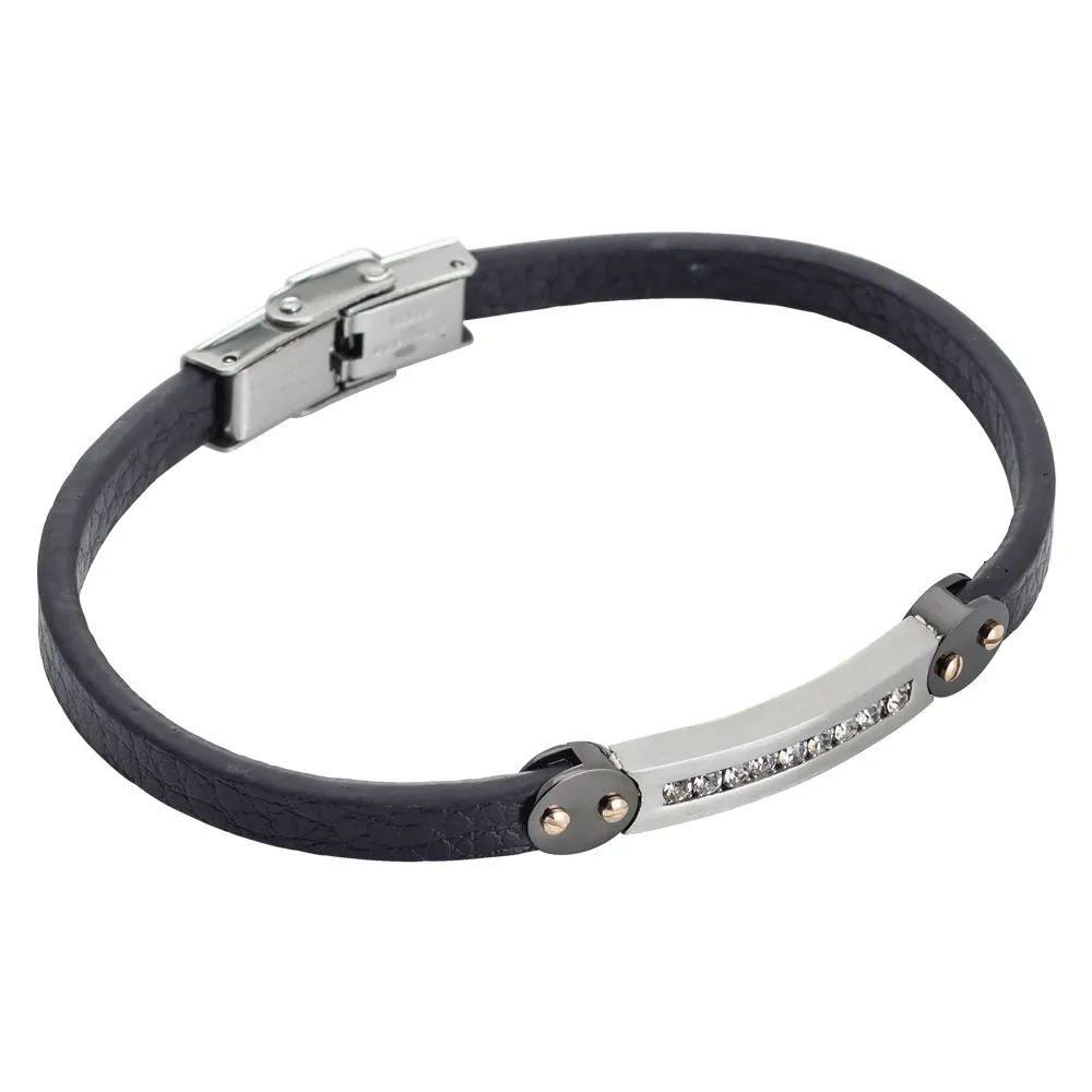 Bracciale in similpelle nera e fila di zirconi